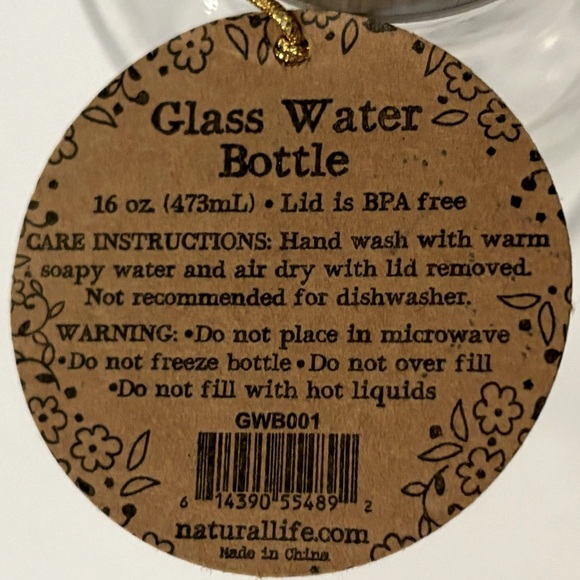 NEW Natural Life 16 oz Glass Water Bottle - Picture 3 of 3